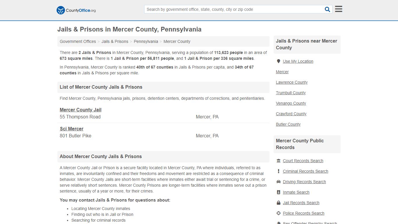 Jails & Prisons - Mercer County, PA (Inmate Rosters & Records)